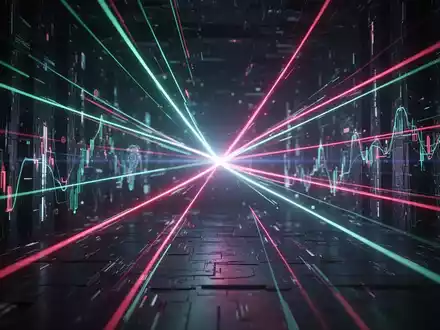 Abstract digital light trails intersecting, symbolizing competition and price wars among major AI tech companies. - Foto: über boerse-global.de