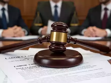 Ein Richterhammer liegt auf juristischen Dokumenten, mit unscharfen Geschäftsleuten im Hintergrund, die ein Gerichtsverfahren andeuten. - Foto: über boerse-global.de