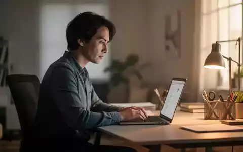 Eine Person sitzt nachdenklich an einem modernen Homeoffice-Schreibtisch und blickt auf einen Laptop. - Foto: über boerse-global.de