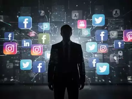 Eine Silhouette einer Person vor einem digitalen Interface mit Social-Media-Symbolen und Datenströmen, die einen Whistleblowing-Skandal andeutet. - Foto: über boerse-global.de