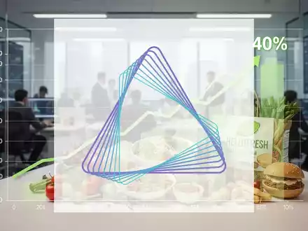 Ein stilisierter Finanzgraph mit 40% Anstieg, überlagert von HelloFresh-Zutaten, in einem modernen Büro. - Foto: über boerse-global.de