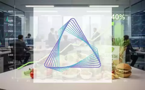 Ein stilisierter Finanzgraph mit 40% Anstieg, überlagert von HelloFresh-Zutaten, in einem modernen Büro. - Foto: über boerse-global.de