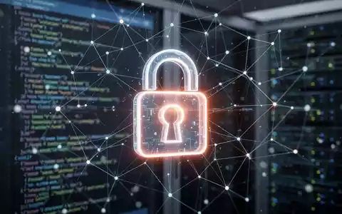 Ein stilisiertes, leuchtendes Vorhängeschloss-Symbol über einem Netzwerk aus digitalen Linien und Datenpunkten, das Datensicherheit und Compliance symbolisiert. - Foto: über boerse-global.de