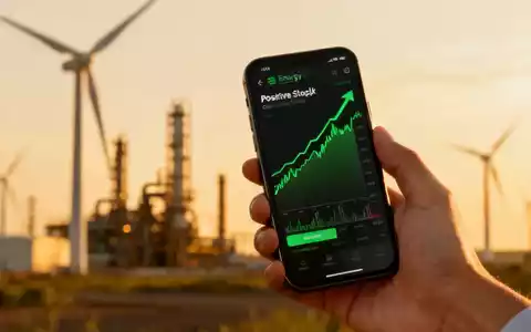 Eine Hand hält ein Smartphone mit einem positiven Aktienchart für ein Energieunternehmen, im Hintergrund eine Raffinerie. - Foto: über boerse-global.de