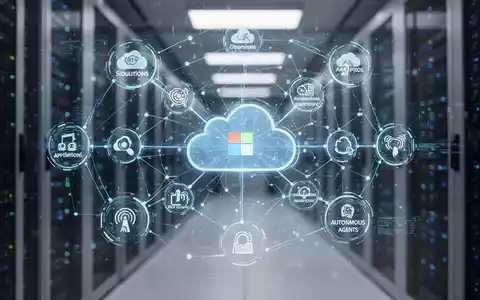 Holographic projection of a digital ecosystem with cloud solutions and AI agents, against a blurred data center background. - Foto: über boerse-global.de