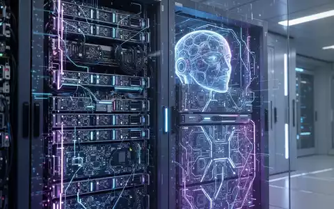 Ein futuristischer AI-Supercomputer-Server-Rack mit blau-violetter Beleuchtung, der fortschrittliche Technologie und hohe Leistung symbolisiert. - Foto: über boerse-global.de