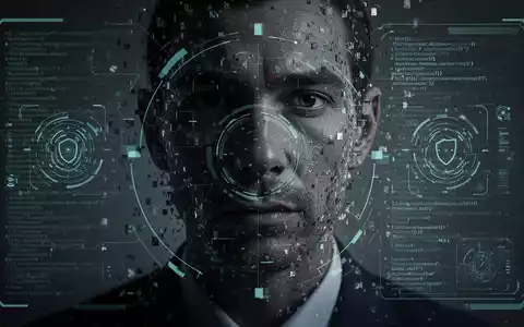 A shadowy, fragmented digital face overlaid with a biometric scanner, illustrating deepfake AI fraud in customer service. - Foto: über boerse-global.de