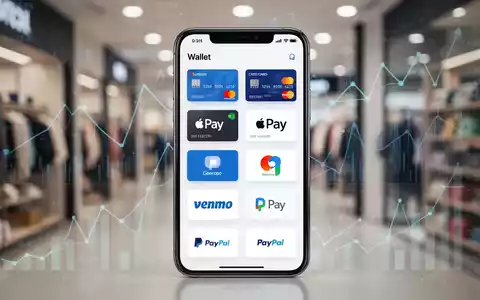 A smartphone screen showing a PayPal digital wallet with multiple payment options. A blurred retail background suggests e-commerce. - Foto: über boerse-global.de