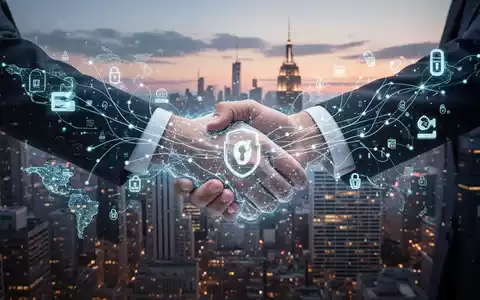 Zwei abstrakte, leuchtende digitale Zahlungsnetzwerke verschmelzen vor einer Skyline, symbolisierend die Übernahme von Payoneer durch Nuvei. - Foto: über boerse-global.de