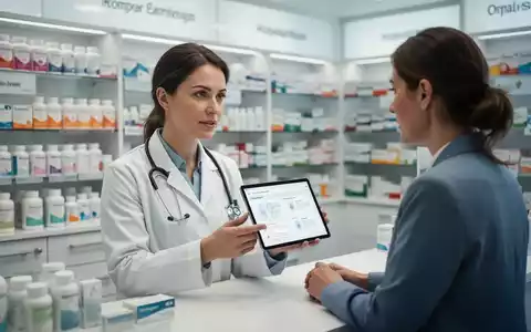 Eine Apothekerin berät einen Patienten in einer modernen Apotheke, im Hintergrund Medikamente und pharmazeutische Produkte. - Foto: über boerse-global.de