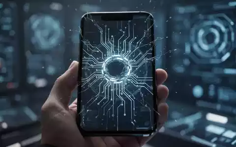 Nahaufnahme eines Smartphones, das eine digitale Benutzeroberfläche zur Fehlerbehebung mit leuchtenden Linien und Schaltkreismustern anzeigt. - Foto: über boerse-global.de