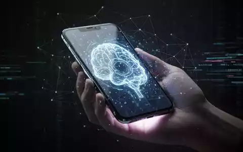 Ein futuristisches Smartphone mit leuchtender KI-Oberfläche, umgeben von einem digitalen Netzwerk, in einer Hand gehalten. - Foto: über boerse-global.de