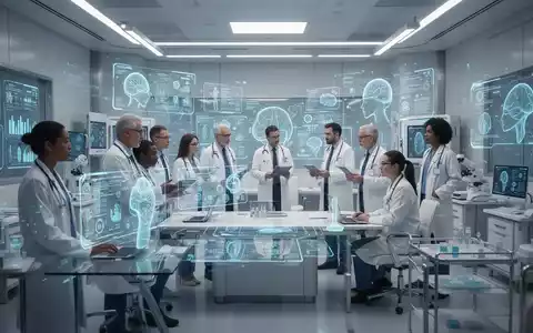 Ärzte und medizinisches Personal nutzen KI-gestützte Hologramme und digitale Tools in einem modernen Kliniksetting. - Foto: über boerse-global.de