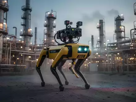 Boston Dynamics Spot robot dog with gas detection sensors navigating an industrial facility. - Foto: über boerse-global.de
