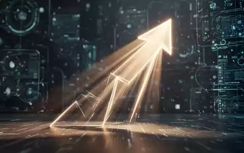 Eine stilisierte, nach oben zeigende Lichtpfeil-Grafik vor einem unscharfen Hintergrund aus digitalen Technologie-Mustern. - Foto: über boerse-global.de