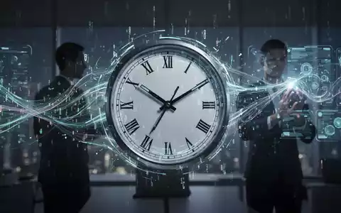 Eine stilisierte Uhr mit digitalen Elementen und einer menschlichen Silhouette, die Zeitmanagement und KI-Integration darstellt. - Foto: über boerse-global.de