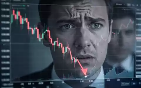 Ein fallender Aktienkurs auf einem digitalen Bildschirm, der sich im Gesicht eines besorgten Investors widerspiegelt. - Foto: über boerse-global.de
