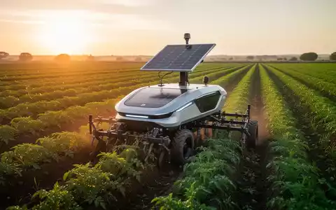 An autonomous, solar-powered field robot, the FarmDroid FD20, working in a green agricultural field under a bright sky. - Foto: über boerse-global.de