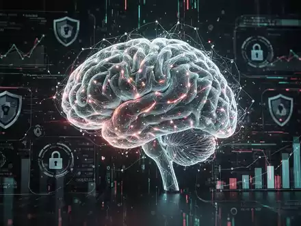 A glowing, abstract AI brain superimposed over a digital financial interface, symbolizing AI-enabled cyber threats to financial systems. - Foto: über boerse-global.de