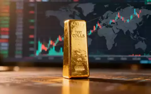 Ein glänzender Goldbarren vor einem verschwommenen Hintergrund aus Finanzdiagrammen und abstrakten Andeutungen von Konflikt und Inflation. - Foto: über boerse-global.de