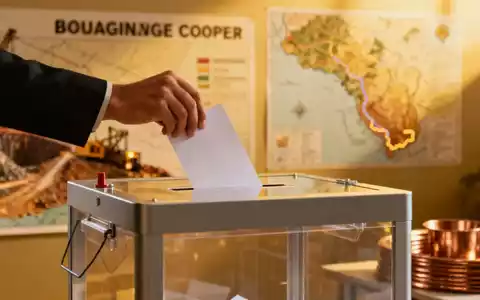 Eine Hand legt einen Stimmzettel in eine transparente Wahlurne, mit Andeutungen von Kupferabbau im Hintergrund. - Foto: über boerse-global.de