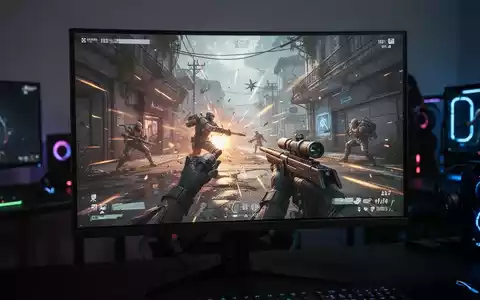 A close-up of a modern gaming monitor displaying a vibrant first-person shooter game, emphasizing its high-refresh-rate display. - Foto: über boerse-global.de