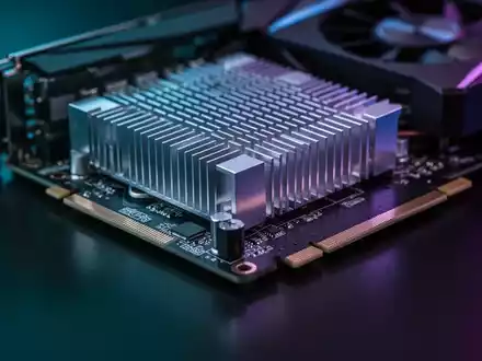 Close-up of a modern graphics card (GPU) with intricate heatsinks and circuit board details, illuminated by subtle blue and purple light. - Foto: über boerse-global.de