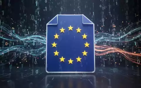 Ein stilisiertes Dokumentensymbol mit europĂ€ischem Sternenkreis, umgeben von BinĂ€rcode und Datenströmen, symbolisiert einen Formatkrieg. - Foto: ĂŒber boerse-global.de