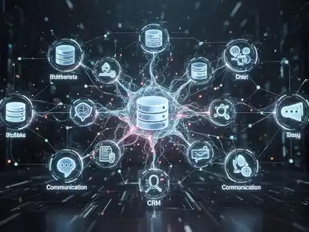 A glowing, interconnected neural network diagram symbolizing AI processing and data flow, with icons representing different data sources. - Foto: über boerse-global.de