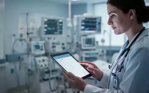 A healthcare professional using a digital tablet in a modern hospital, symbolizing administrative efficiency and digital transformation. - Foto: über boerse-global.de