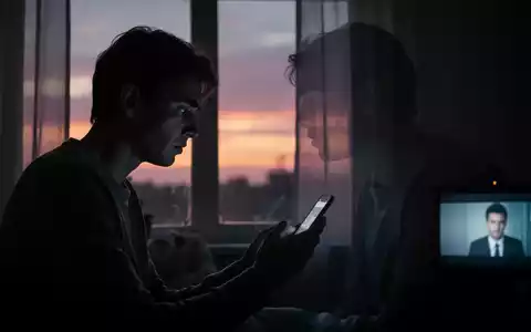 Eine Silhouette eines müden Menschen am Fenster im Morgengrauen, der auf ein Smartphone schaut, mit schwachem TV-Licht im Hintergrund. - Foto: über boerse-global.de