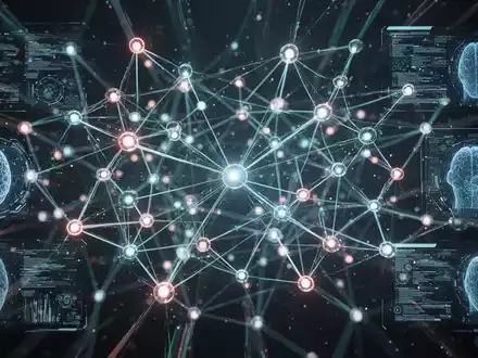A complex network of glowing digital nodes and lines, symbolizing interconnected AI agents and data flow in a secure, futuristic environment. - Foto: über boerse-global.de