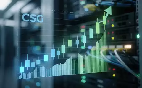 Eine stilisierte digitale Börsenchart mit Aufwärtstrend und dem Ticker 'CSG' über einem Serverrack in einem Rechenzentrum. - Foto: über boerse-global.de