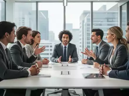 Geschäftsleute in einem modernen Konferenzraum, die sich respektvoll unterhalten, was aktivem Zuhören und Zusammenarbeit signalisiert. - Foto: über boerse-global.de