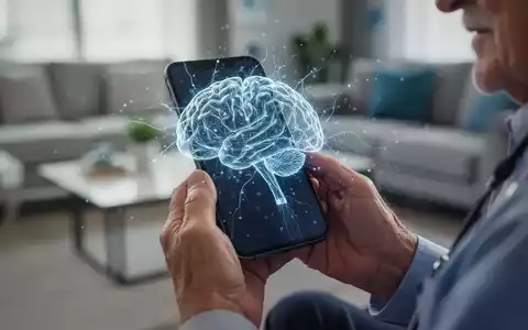 Hände einer älteren Person halten ein Smartphone mit einer Gehirn-App, die digitale Demenz-Früherkennung symbolisiert. - Foto: über boerse-global.de