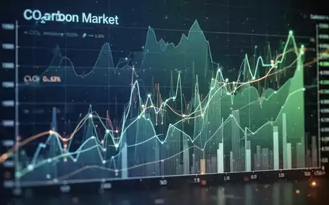 Abstrakte Darstellung des Emissionshandels mit digitalen Grafiken, die CO2-Preise und Marktschwankungen in kühlen Farben zeigen. - Foto: über boerse-global.de