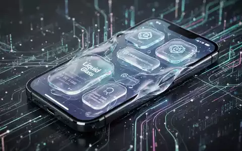 A smartphone screen displaying a futuristic user interface with translucent elements and large widgets, symbolizing advanced connectivity and AI. - Foto: über boerse-global.de