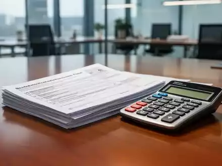 Ein Stapel deutscher Steuerformulare und ein Taschenrechner auf einem Schreibtisch, symbolisierend Steuerthemen und Bürokratieabbau. - Foto: über boerse-global.de