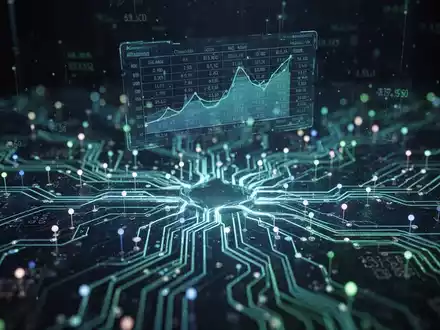 A stylized neural network with glowing nodes and lines, overlaid with abstract financial data, representing AI in accounting and finance. - Foto: über boerse-global.de