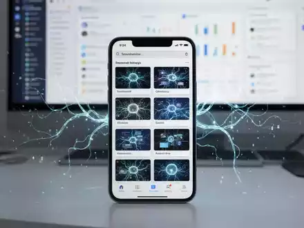 A smartphone screen displaying a grid of neatly categorized screenshots, with subtle digital lines suggesting AI organization, on a modern desk. - Foto: über boerse-global.de