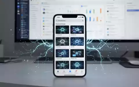 A smartphone screen displaying a grid of neatly categorized screenshots, with subtle digital lines suggesting AI organization, on a modern desk. - Foto: über boerse-global.de