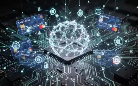 A glowing neural network symbolizing AI and autonomous agents overlaid on a circuit board, with digital payment card and blockchain icons. - Foto: über boerse-global.de