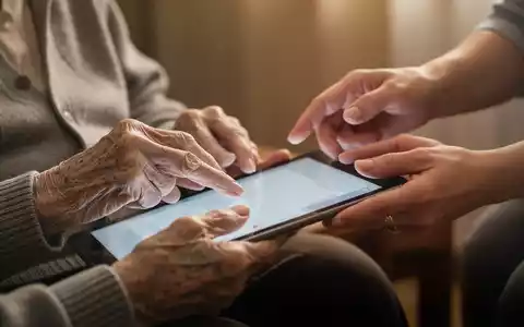 Ältere Hände benutzen ein Tablet, eine jüngere Hand führt sie, symbolisiert digitale Bildung und generationenübergreifende Unterstützung. - Foto: über boerse-global.de