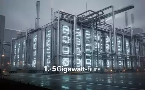Eine riesige, moderne industrielle Batteriespeicheranlage mit leuchtenden Energiezellen und komplexen Rohrleitungen. - Foto: über boerse-global.de