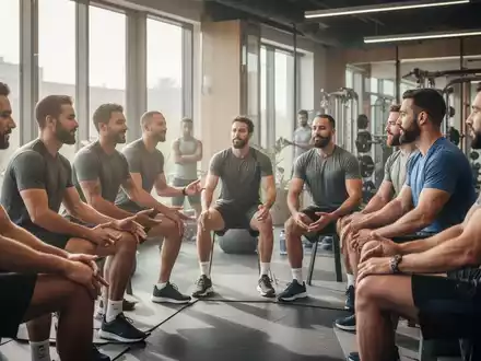 Männer in Sportkleidung, die an einem Gruppenprogramm zur Förderung der mentalen Fitness teilnehmen, mit Fokus auf Gemeinschaft und Unterstützung. - Foto: über boerse-global.de