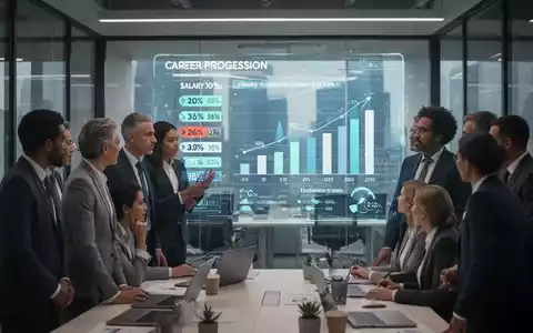 Geschäftsleute in einem modernen Büro, die Gehaltsspannen und Karrierepfade auf einem digitalen Bildschirm betrachten. - Foto: über boerse-global.de
