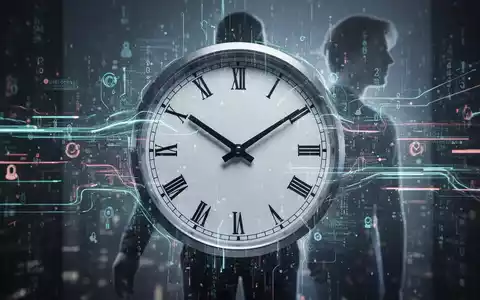 Eine stilisierte Uhr verschmilzt mit digitalen Datenströmen und einer menschlichen Silhouette, symbolisierend Zeit- und Personalmanagement. - Foto: über boerse-global.de