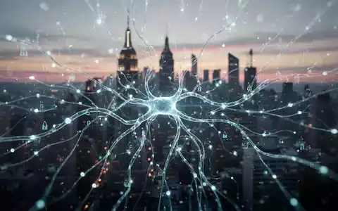 A glowing, intricate neural network visualization overlaid on a blurred cityscape at dusk, symbolizing AI's role in addressing urban social issues. - Foto: über boerse-global.de