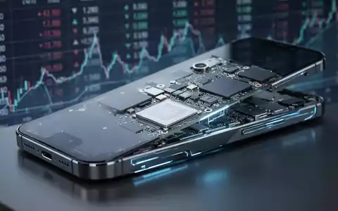 Ein modernes Smartphone mit Blick auf die internen Komponenten und Schaltkreise. Im Hintergrund sind verschwommene Finanzdaten zu sehen. - Foto: über boerse-global.de