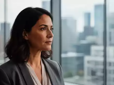 Eine nachdenkliche Frau, die eine Mutter darstellt, blickt aus einem Fenster, mit einem unscharfen Hintergrund einer Stadt. - Foto: über boerse-global.de